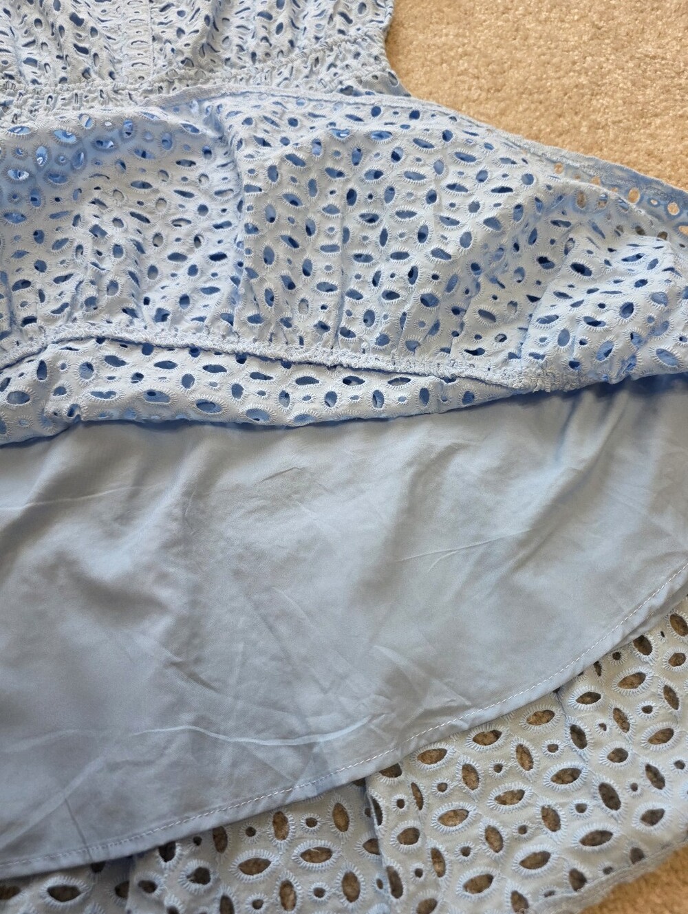 PrettyGarden Cotton Mini Light Blue Eyelet Dress Size S - Picture 7 of 10
